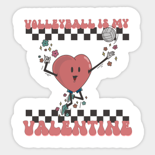 Retro Volleyball Valentines Day Heart, Volleyball Is My Valentine Sticker